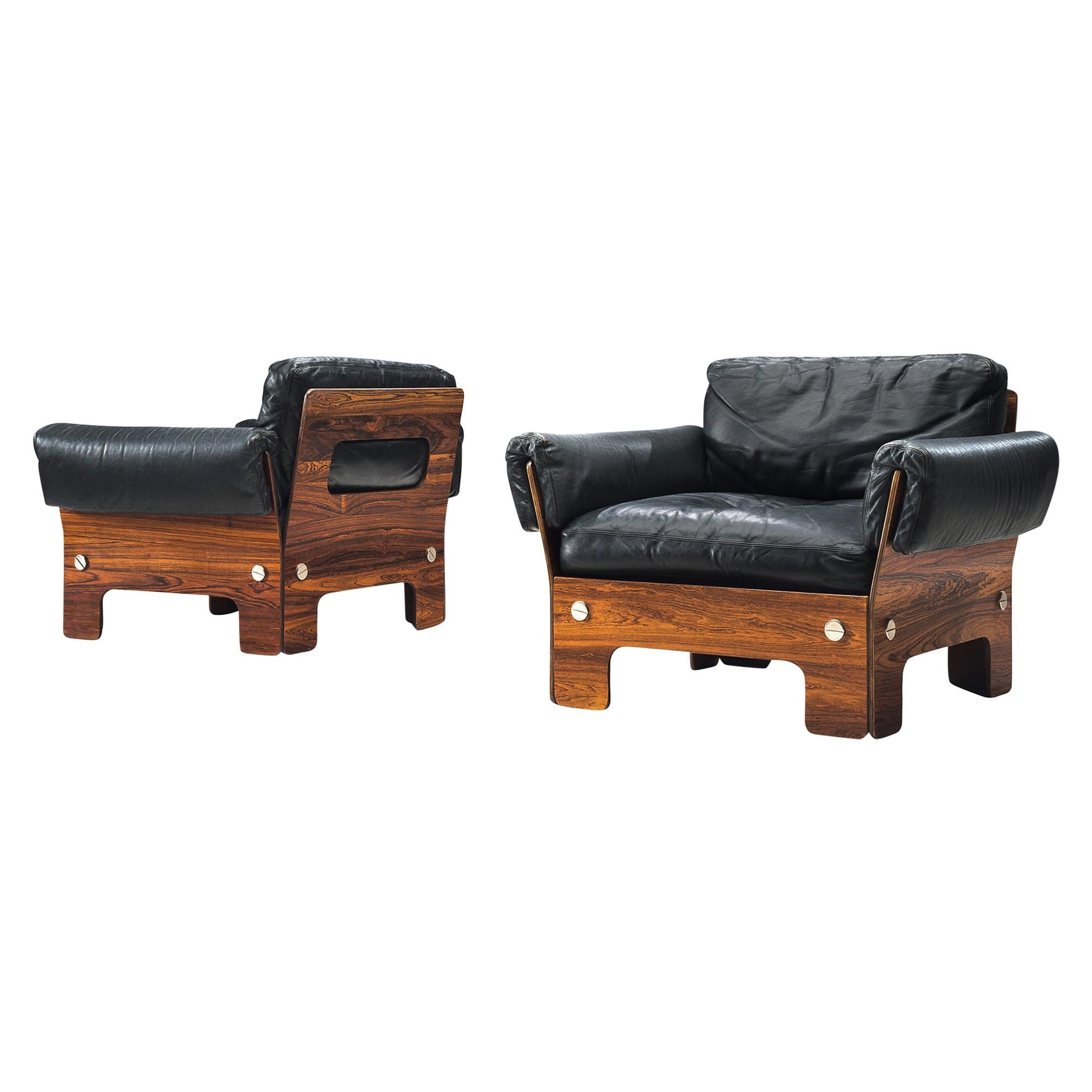 Norwegian Pair of Lounge Chairs in Rosewood and Leather