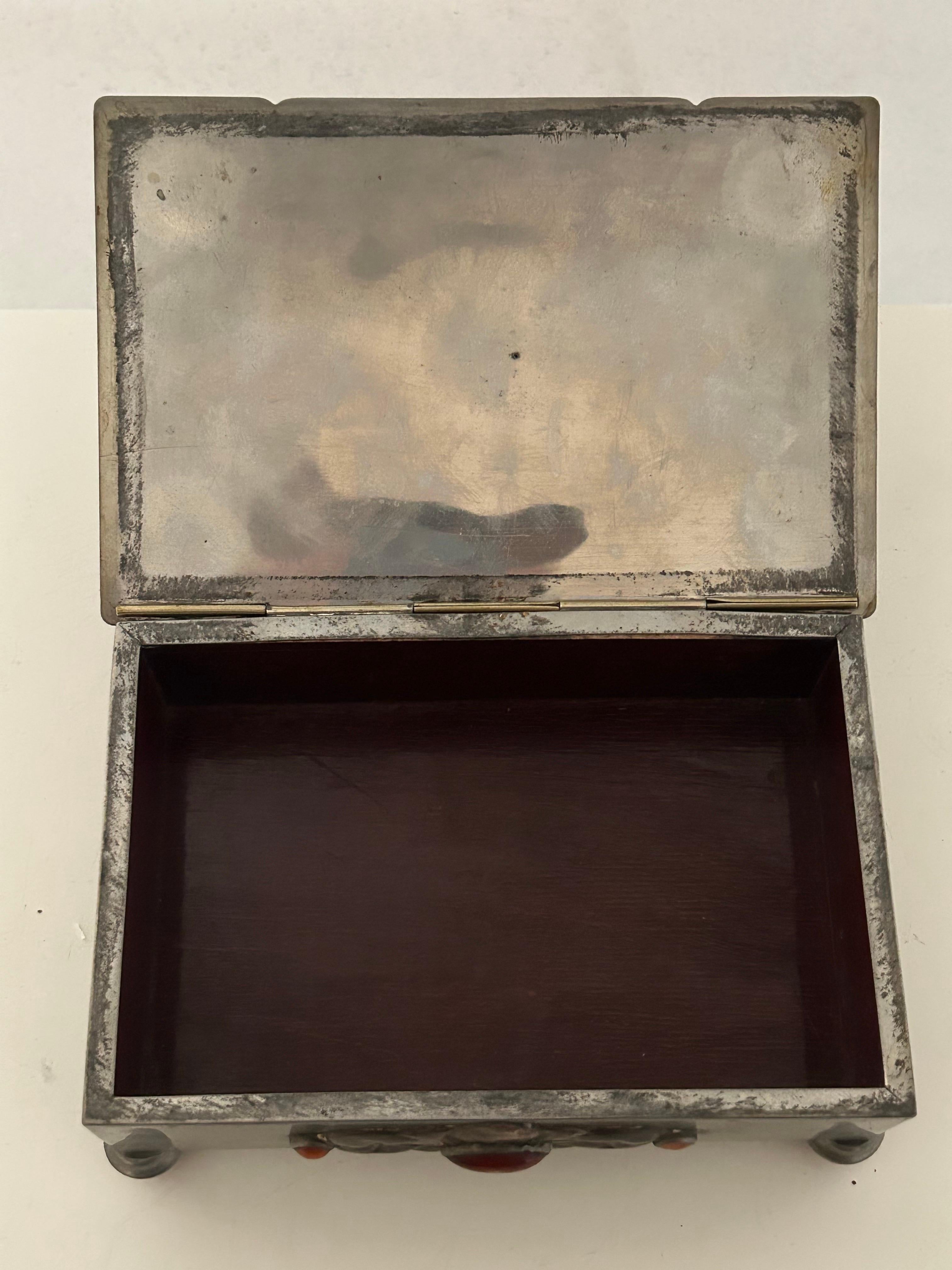 Norwegische Zinndose mit Silber- und Bernsteindetails, Mahagoni-Innenausstattung CIRCA 1900 (Frühes 20. Jahrhundert) im Angebot