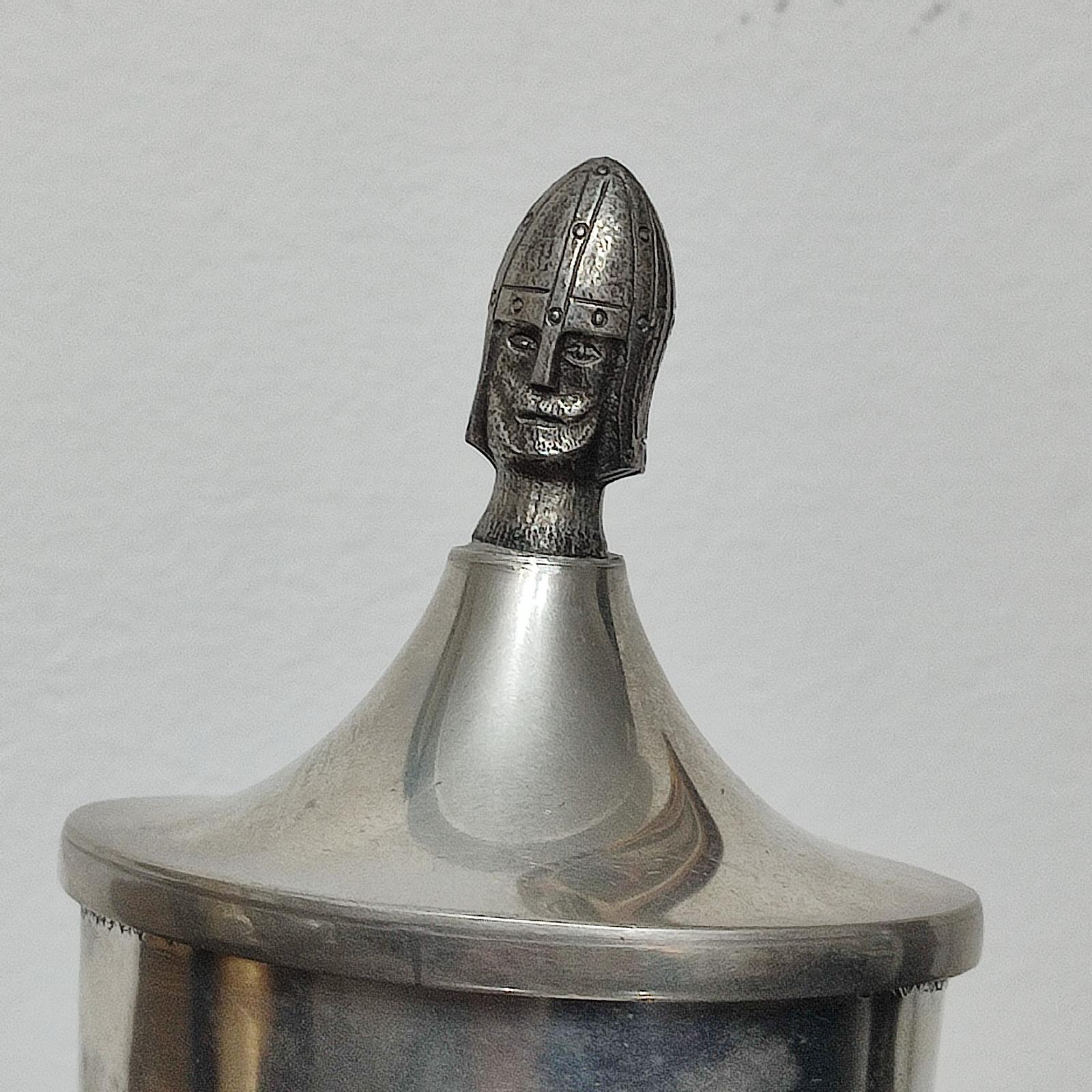 Norwegian Pewter Drinking Horn, with Lid, Viking Style, 1960s 1