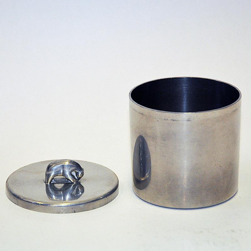 Mid-20th Century Norwegian Pewter lid box with bear knob by PA Lie, Oslo 1950s