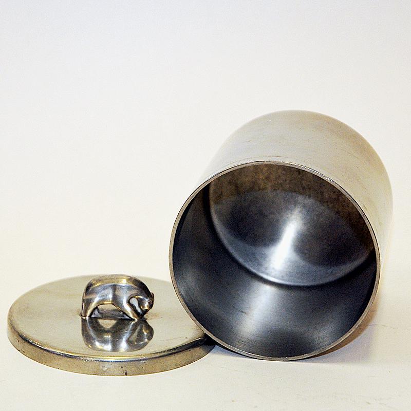 Norwegian Pewter lid box with bear knob by PA Lie, Oslo 1950s 1