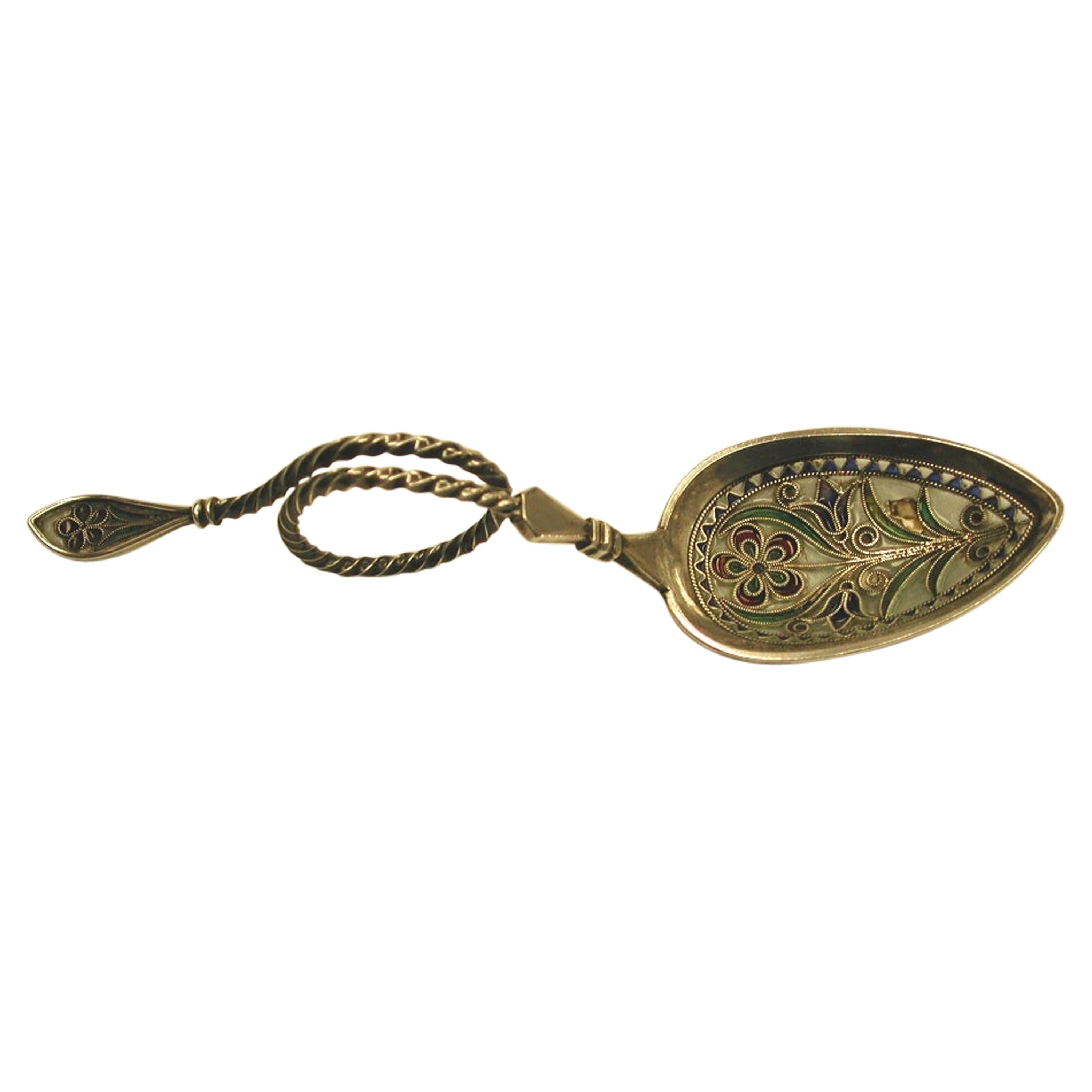 Norwegian Plique-a-Jour and Silver Decorative Spoon, circa 1900