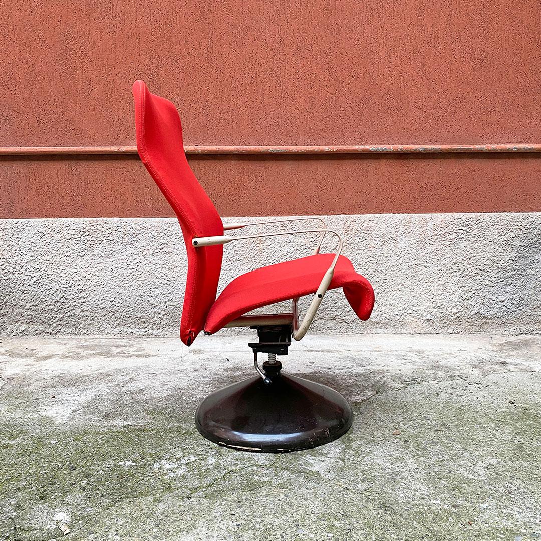 Norwegian Post Modern Metal, Wood, Red Fabric Adjusting Height Armchair, 1980s In Good Condition In MIlano, IT