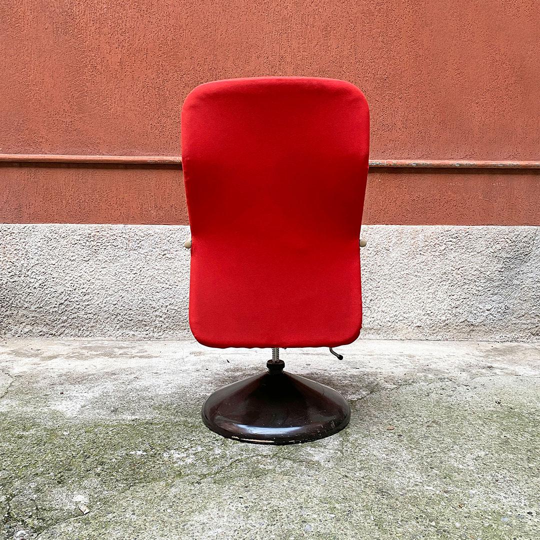 Norwegian Post Modern Metal, Wood, Red Fabric Adjusting Height Armchair, 1980s 1