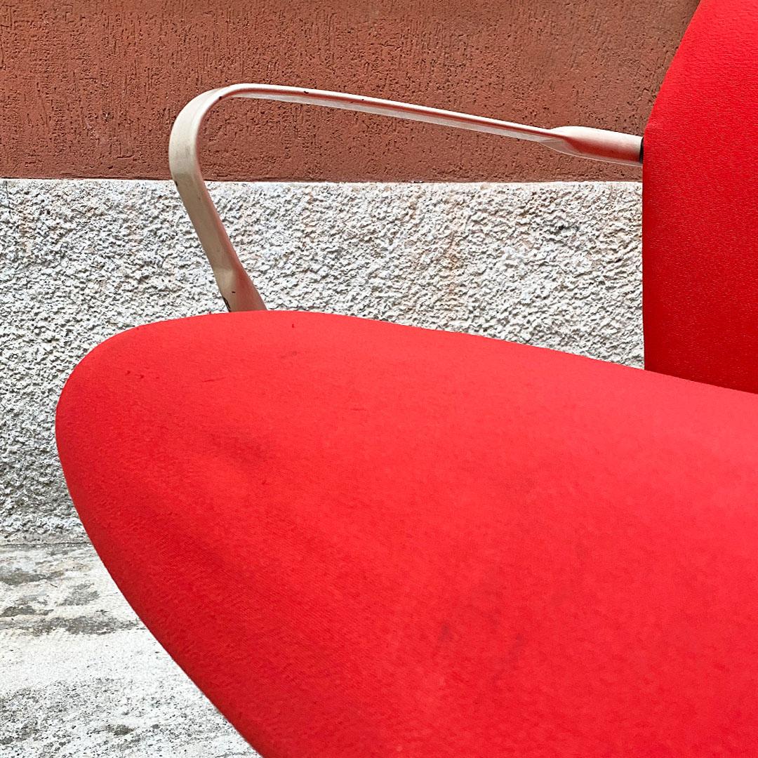 Norwegian Post Modern Metal, Wood, Red Fabric Adjusting Height Armchair, 1980s 2