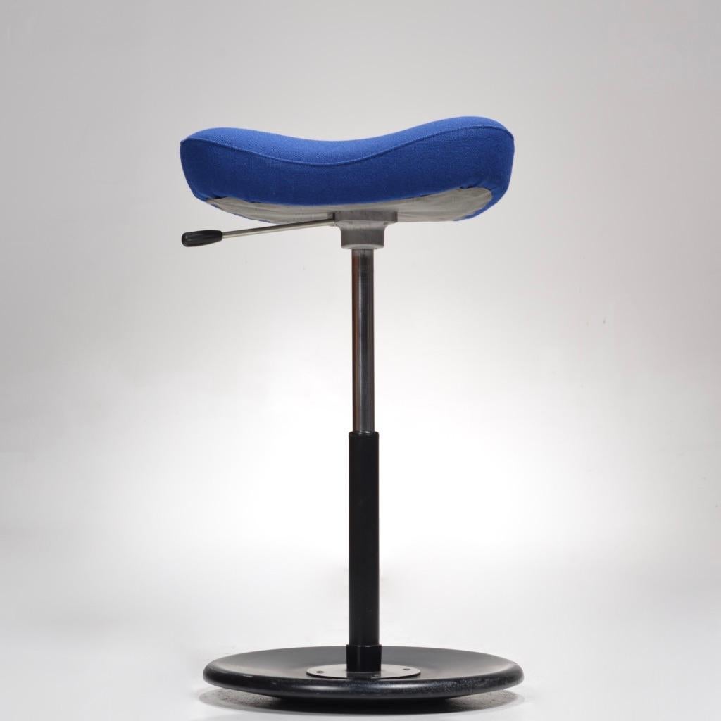 Norwegian Post Modern Saddle Seat Work Stool in Cobalt Blue For Sale 5