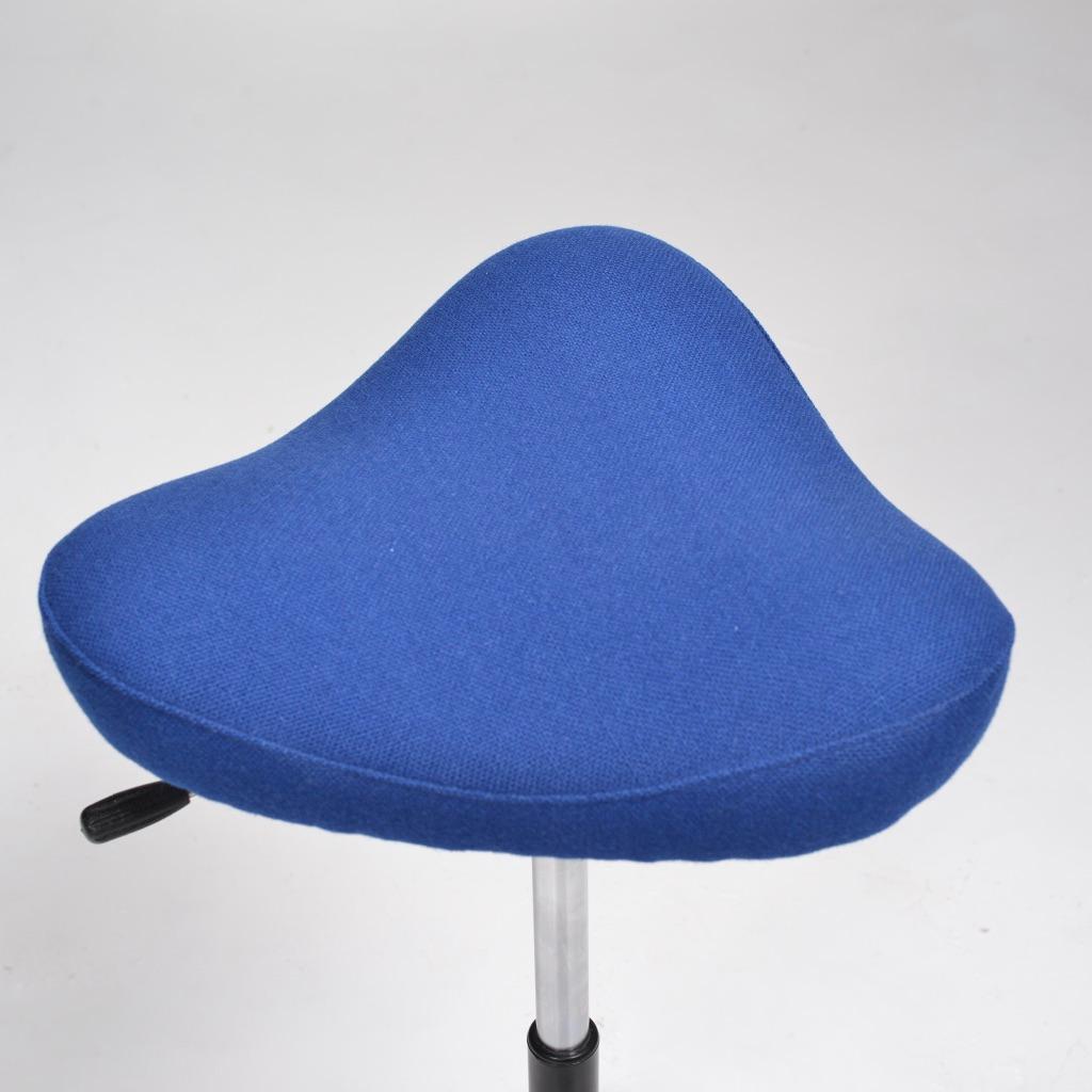 Woven Norwegian Post Modern Saddle Seat Work Stool in Cobalt Blue For Sale
