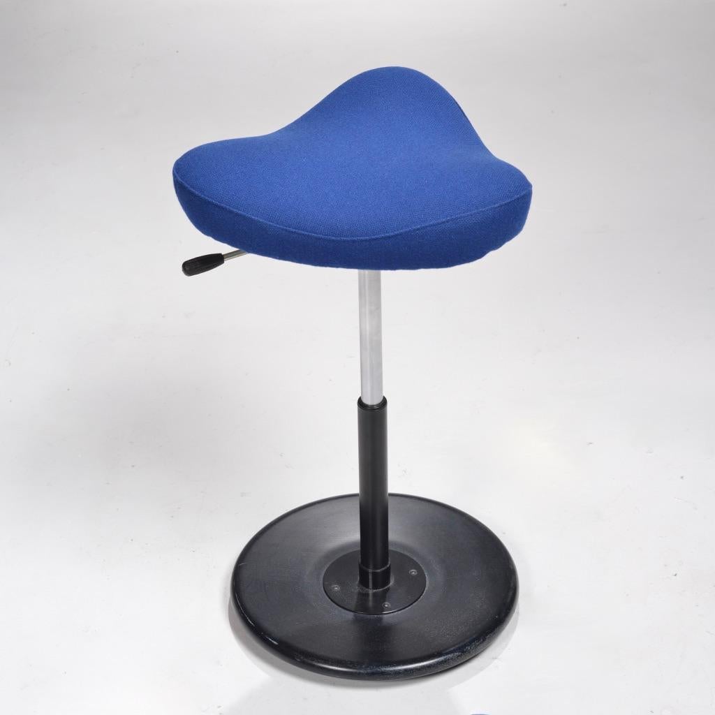 Upholstery Norwegian Post Modern Saddle Seat Work Stool in Cobalt Blue For Sale