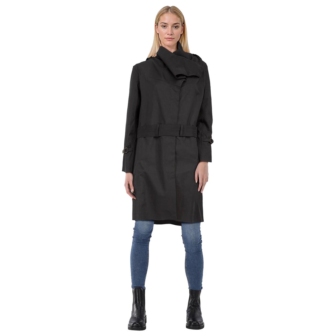 Norwegian Rain Black Hooded Belted Coat Size XS in vendita