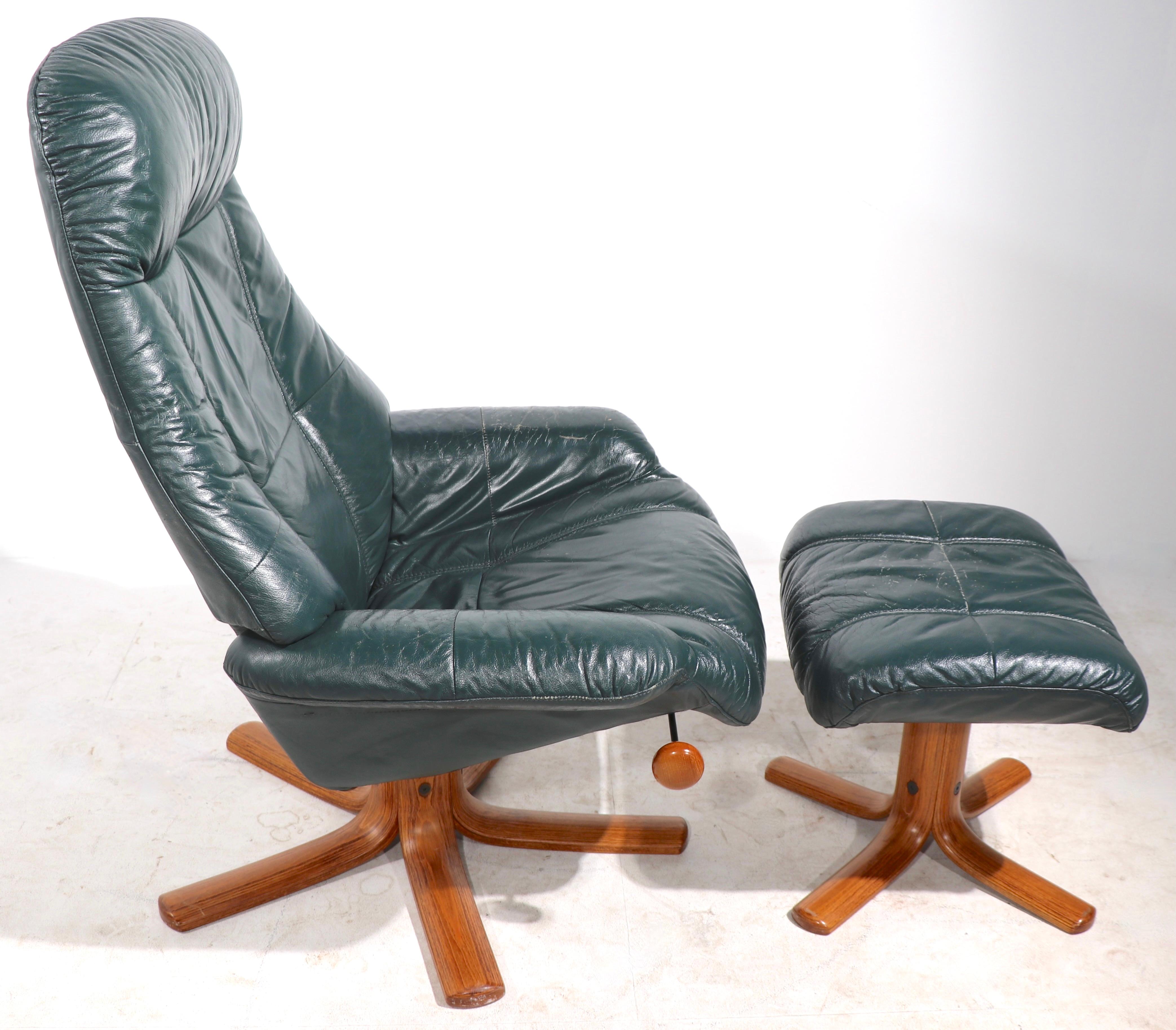 Norwegian Recliner and Ottoman by Hjellegierde Mobler in Green Leather 3