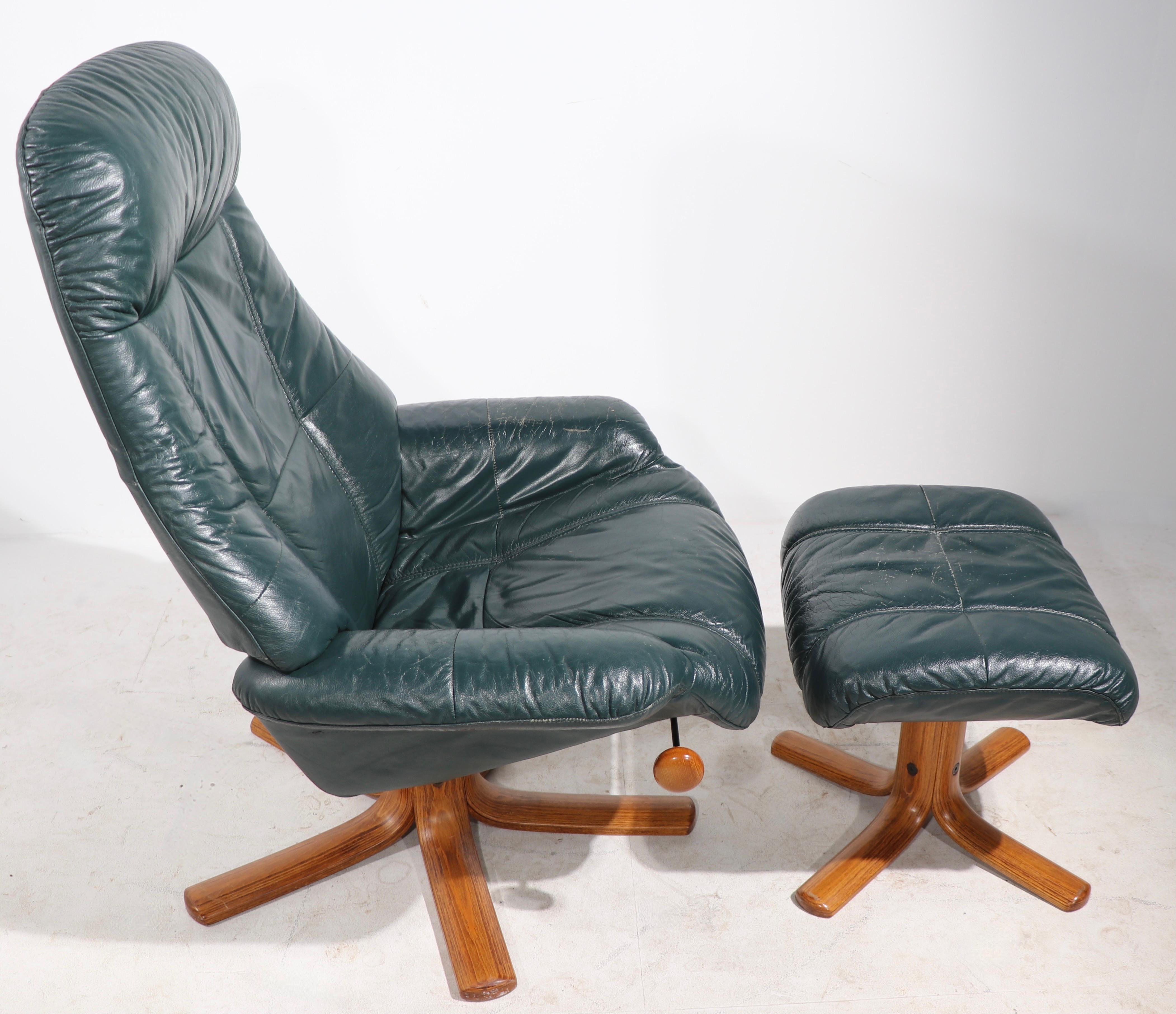 Norwegian Recliner and Ottoman by Hjellegierde Mobler in Green Leather 4