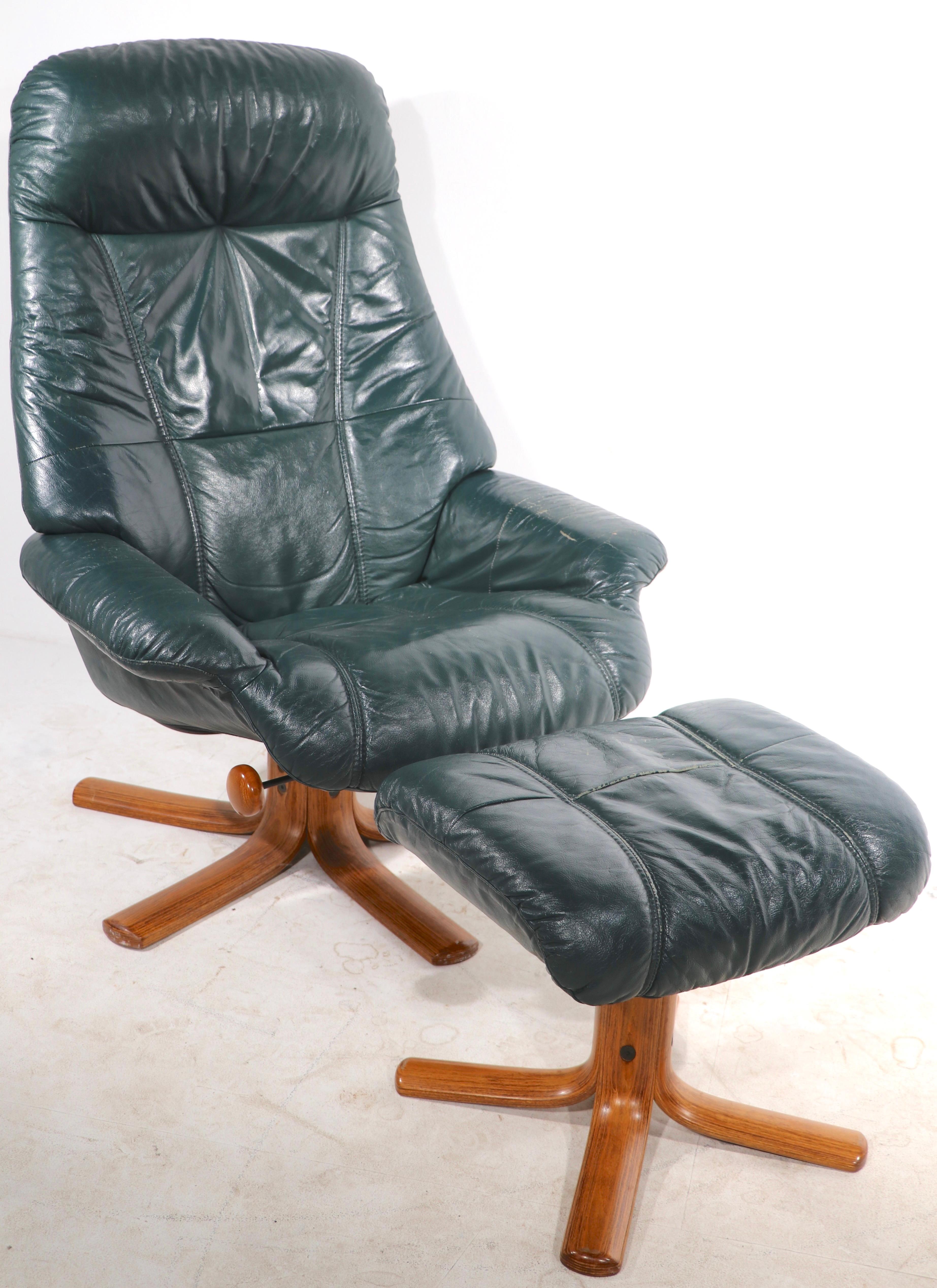 Norwegian Recliner and Ottoman by Hjellegierde Mobler in Green Leather 8