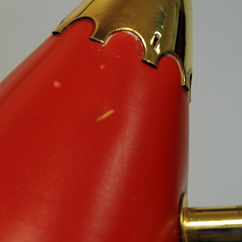 Norwegian Red Desk Lamp of Brass and Metal 1950s 1