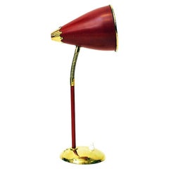 Vintage Norwegian Red Desk Lamp of Brass and Metal 1950s
