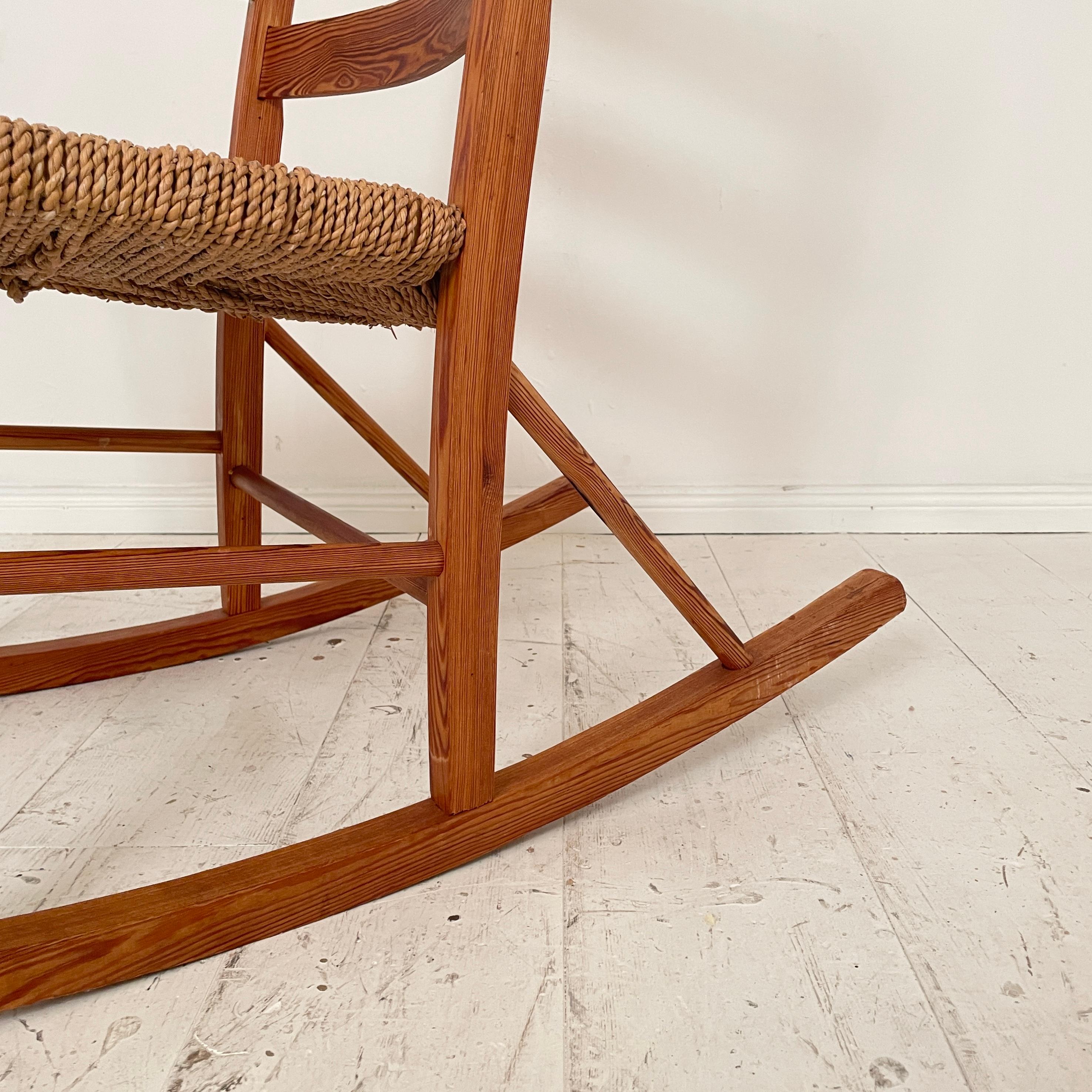 Rope Norwegian Rocking Chair by Aksel Hansson in Pine, 1930 For Sale