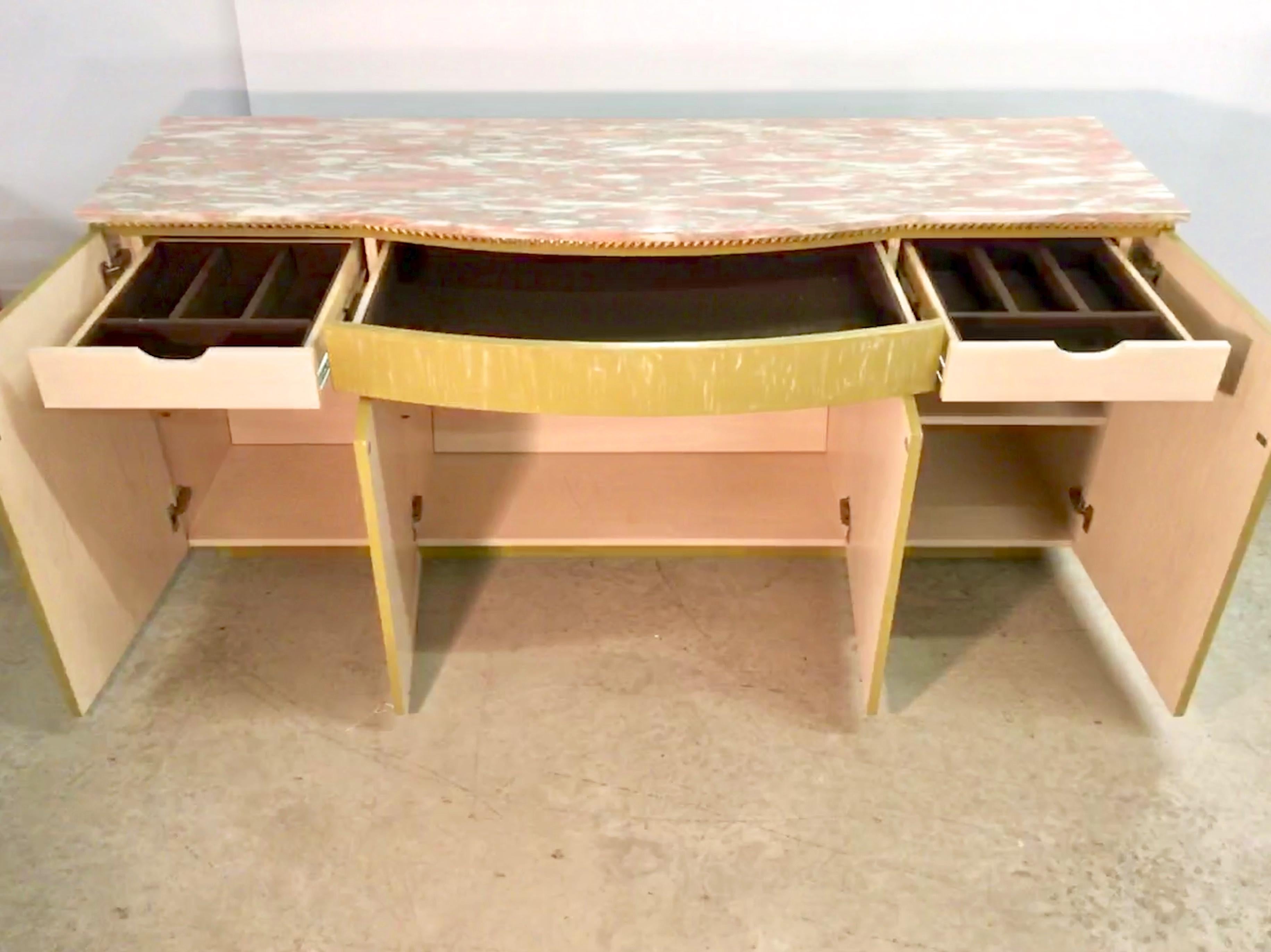 Norwegian Rose Marble Top on Pistachio Green Lime Washed Buffet Cabinet 1