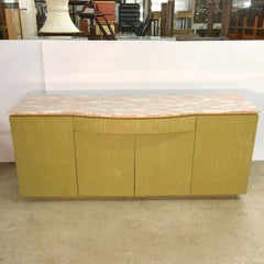 Norwegian Rose Marble Top on Pistachio Green Lime Washed Buffet Cabinet