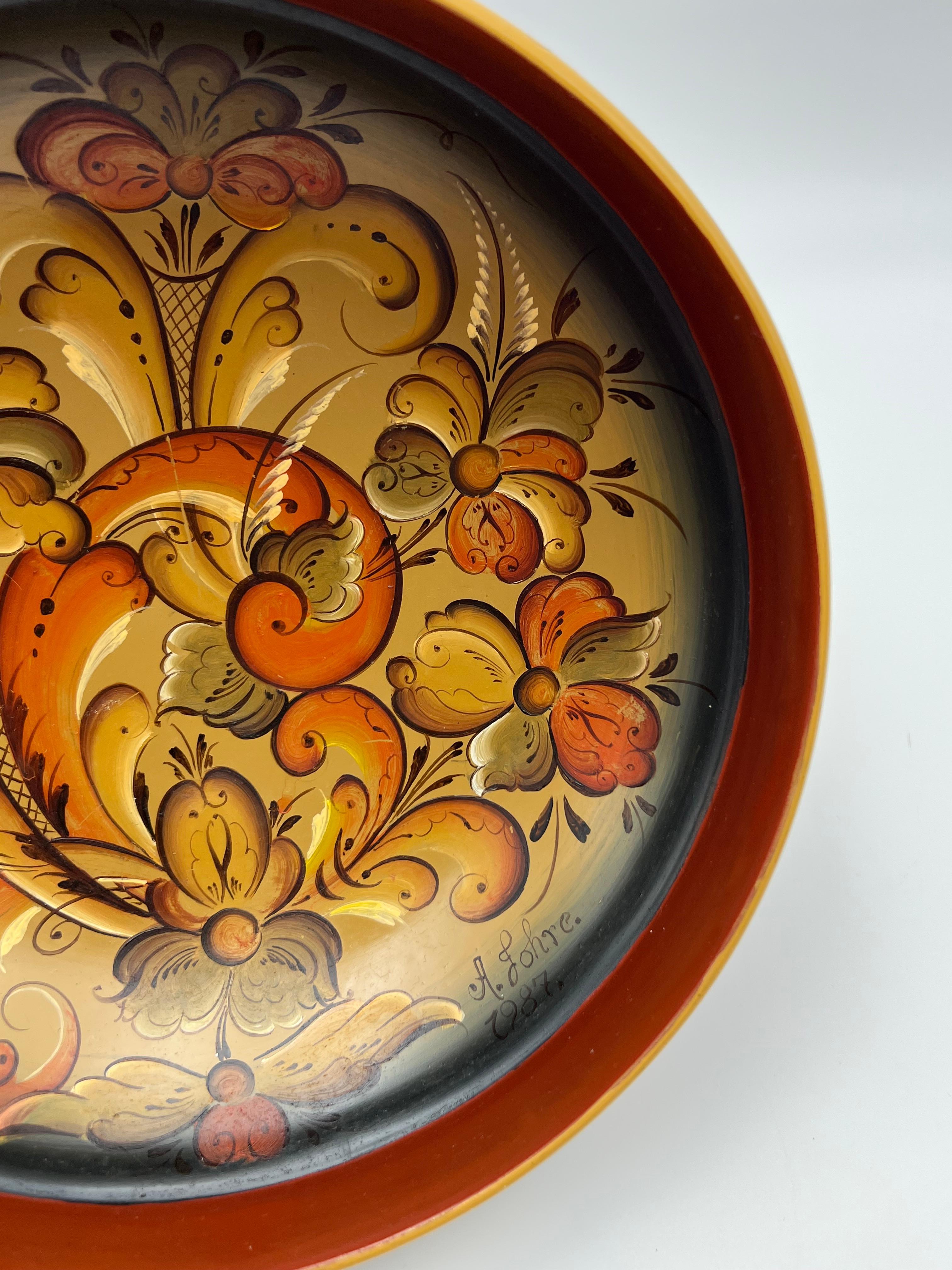 Bol à bière norvégien Rosemaling - Art populaire du Telemark peint à la main (1987) Bon état - En vente à Skien, NO