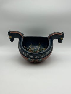 Norwegian Rosemaling Ale Bowl / Kjenge, Hand-painted Folk Art, 1999