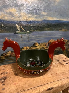 Norwegian Rosemaling Ale Bowl (Kjenge) – Handpainted Folk Art, 1991