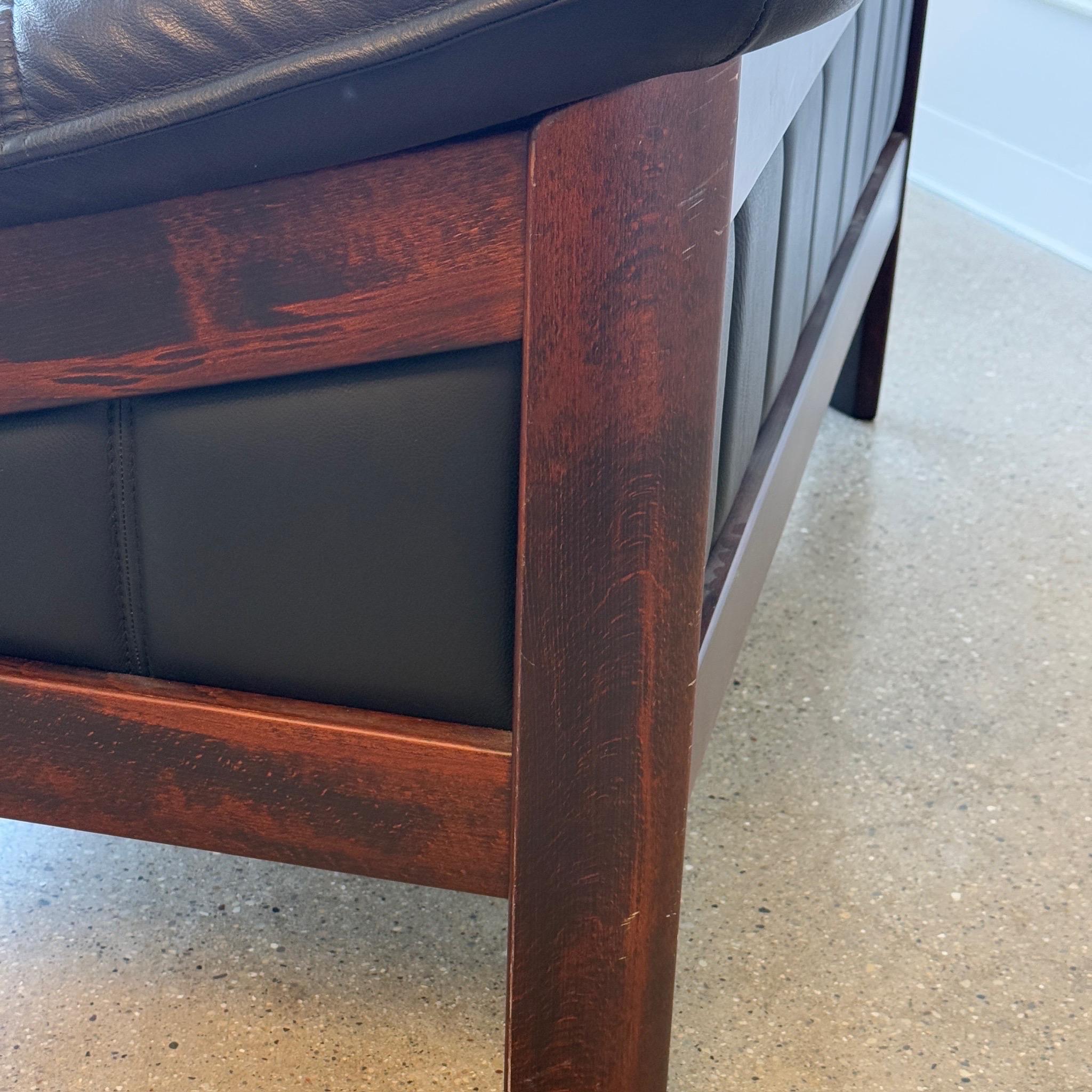 Norwegian Rosewood Black Leather Sofa by Ekornes 1