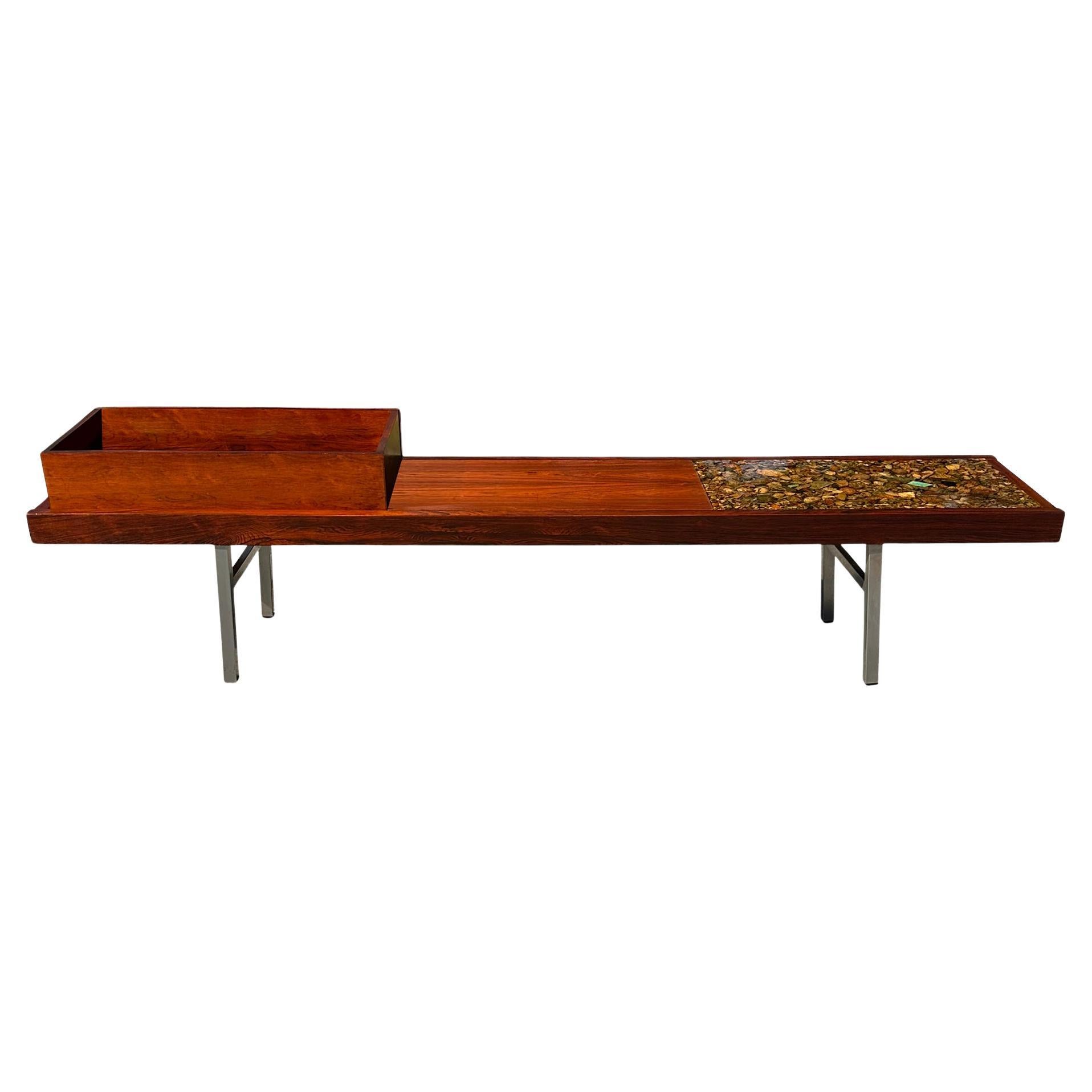 Norwegian Rosewood Resin Bench Planter Table Mid Century Modern