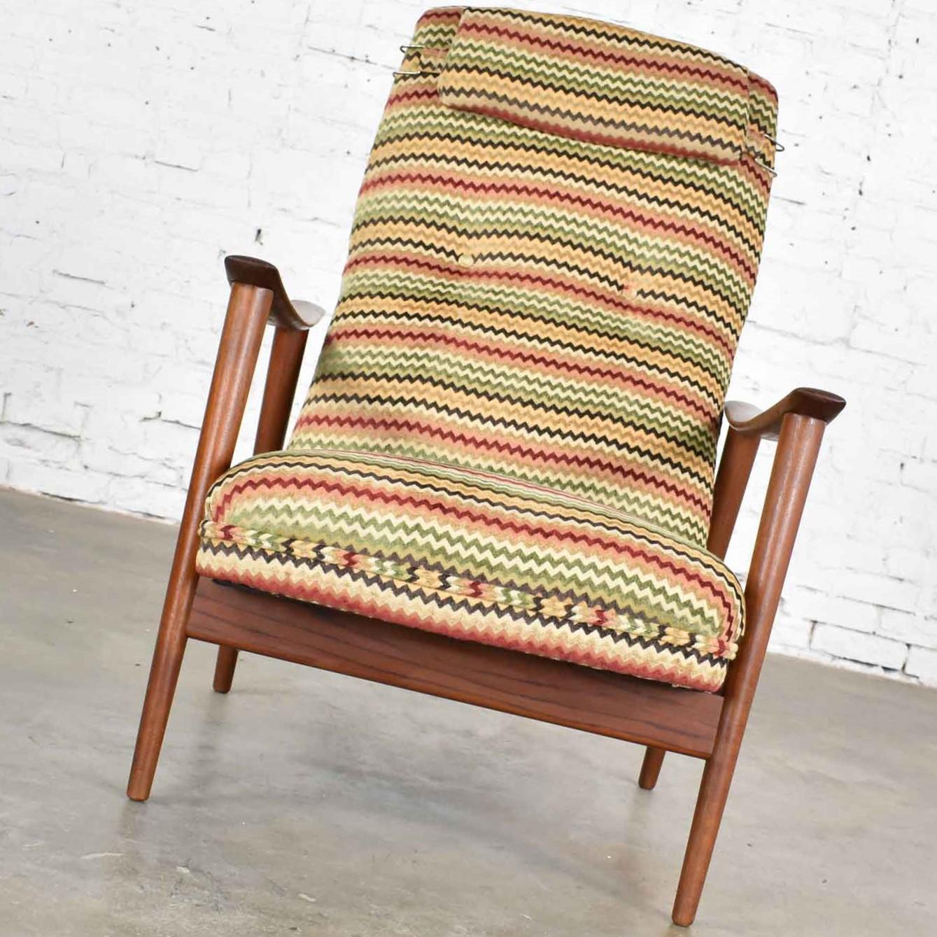 Fabric Norwegian Scandinavian Modern High Back Reclining Lounge Chair Attr Arnt Lande