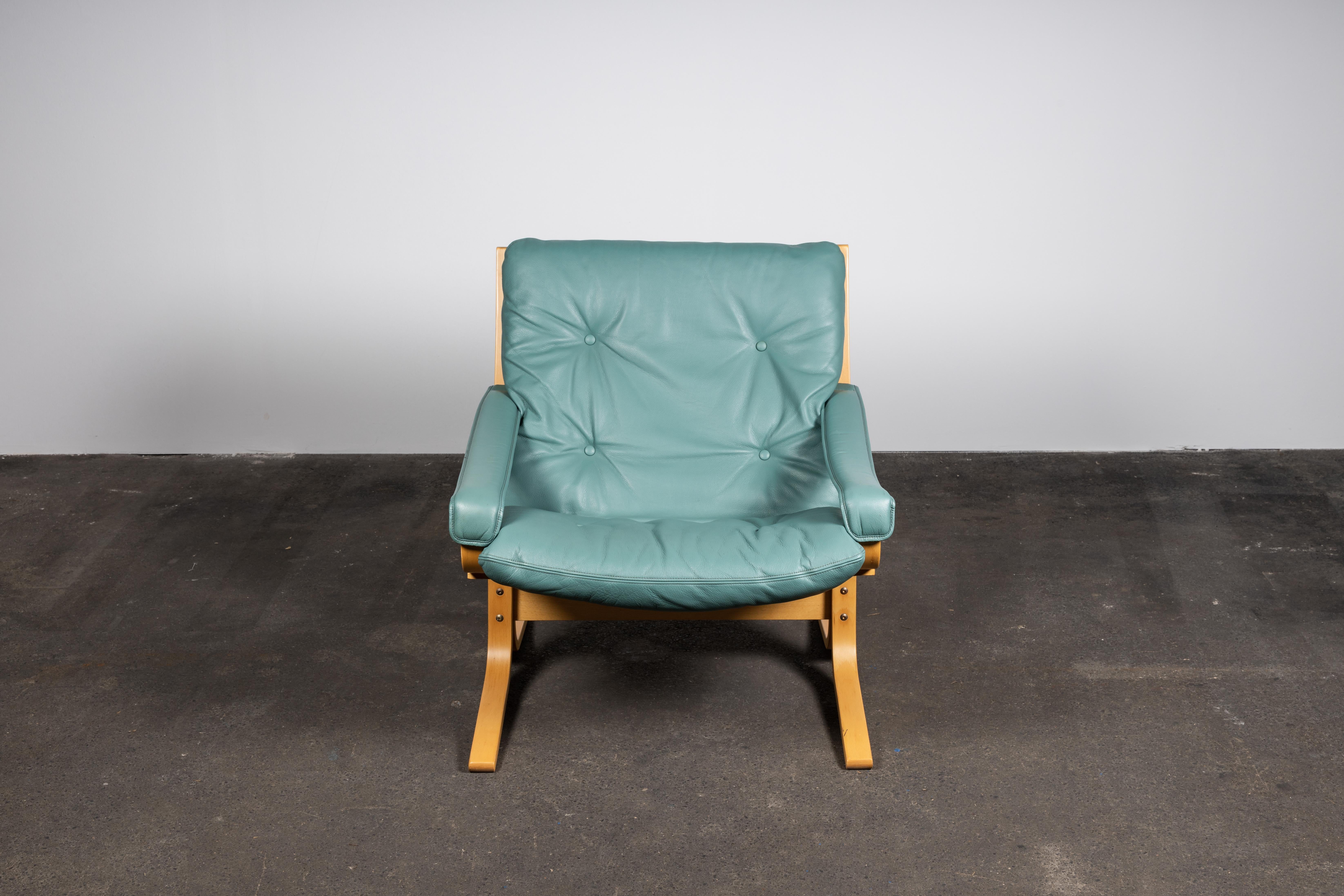 Norwegian Siesta Chair Set by Relling in Birch & Turquoise Leather for Westnofa 3