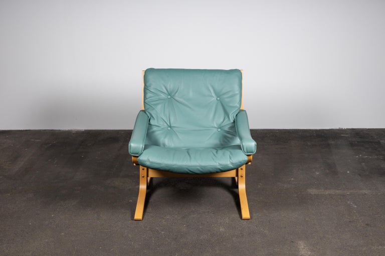 Norwegian Siesta Chair Set by Relling in Birch & Turquoise Leather for Westnofa For Sale 5