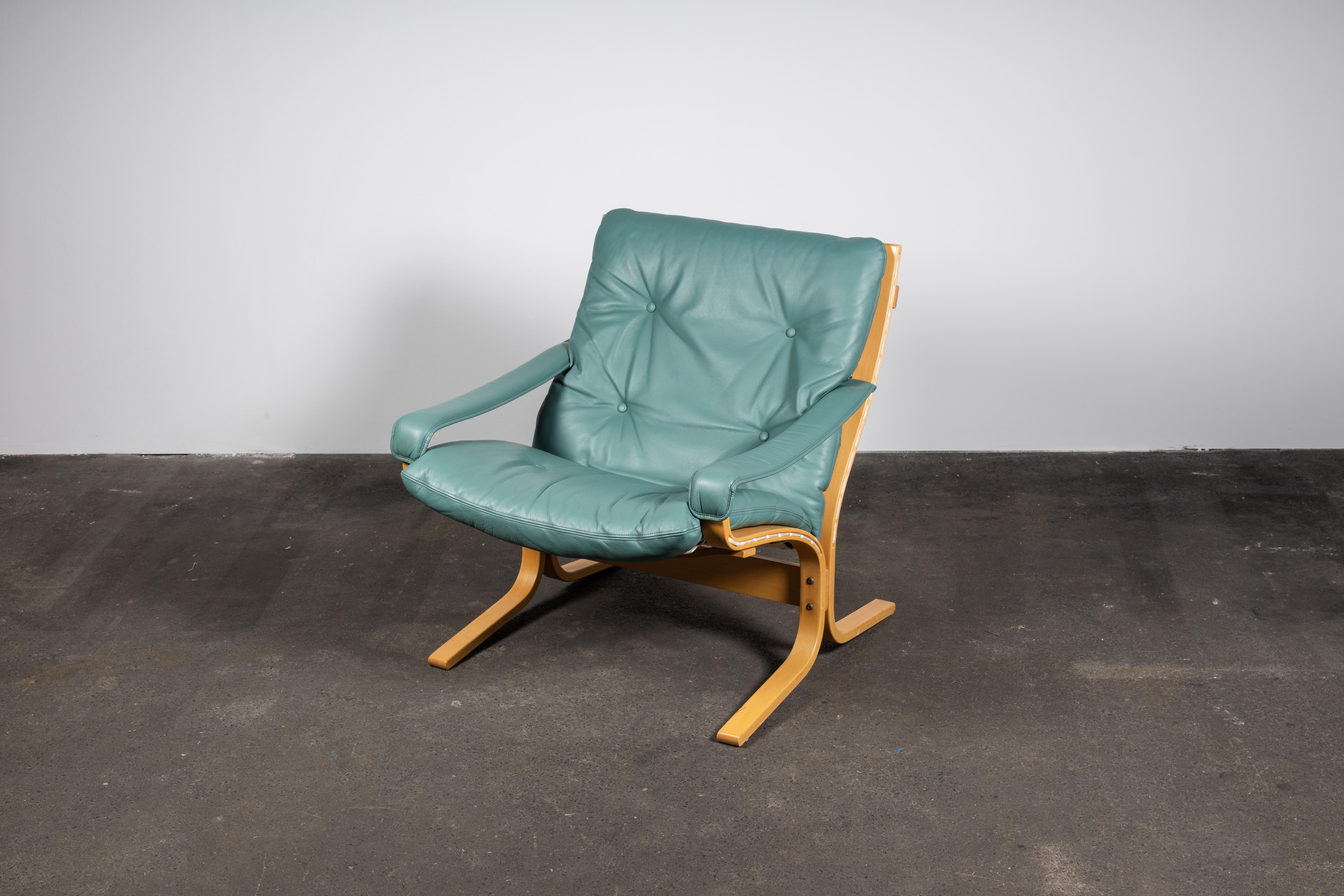 Norwegian Siesta Chair Set by Relling in Birch & Turquoise Leather for Westnofa 4