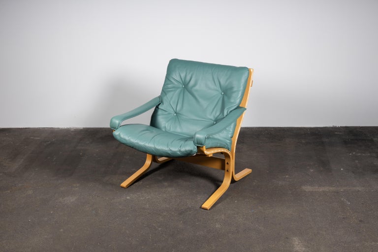 Norwegian Siesta Chair Set by Relling in Birch & Turquoise Leather for Westnofa For Sale 6