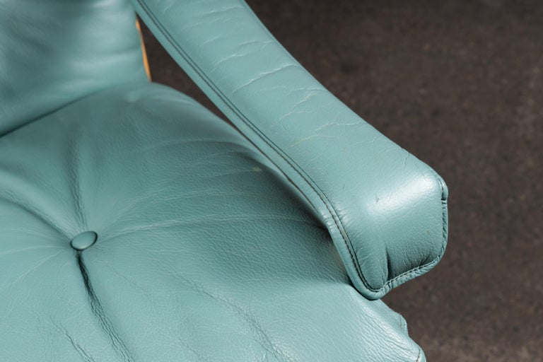 Norwegian Siesta Chair Set by Relling in Birch & Turquoise Leather for Westnofa For Sale 11