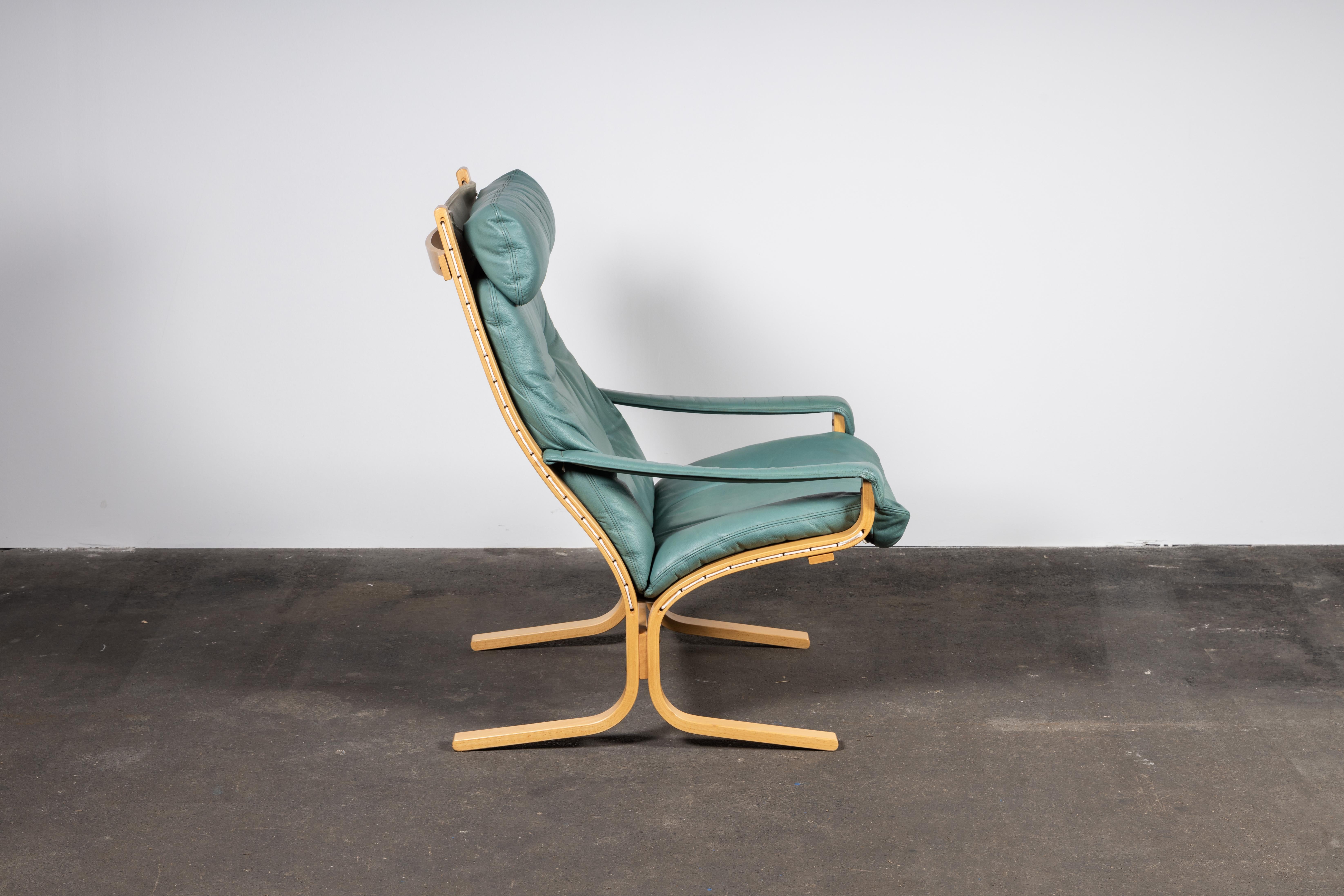 Scandinavian Modern Norwegian Siesta Chair Set by Relling in Birch & Turquoise Leather for Westnofa