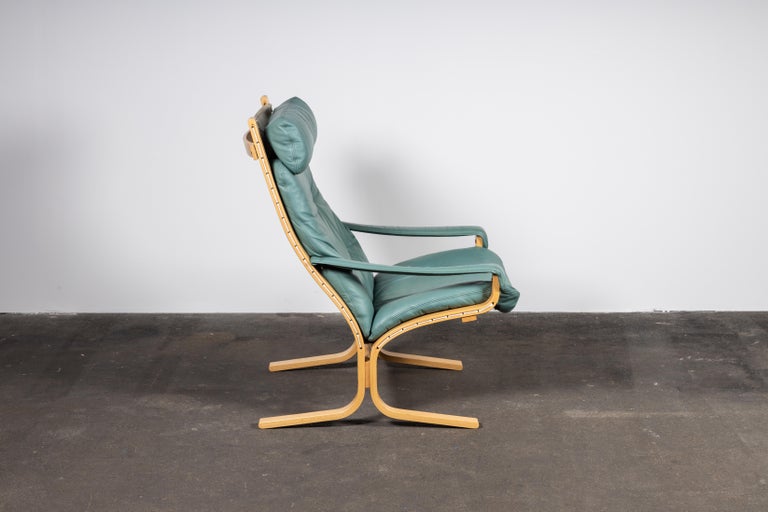 20th Century Norwegian Siesta Chair Set by Relling in Birch & Turquoise Leather for Westnofa For Sale