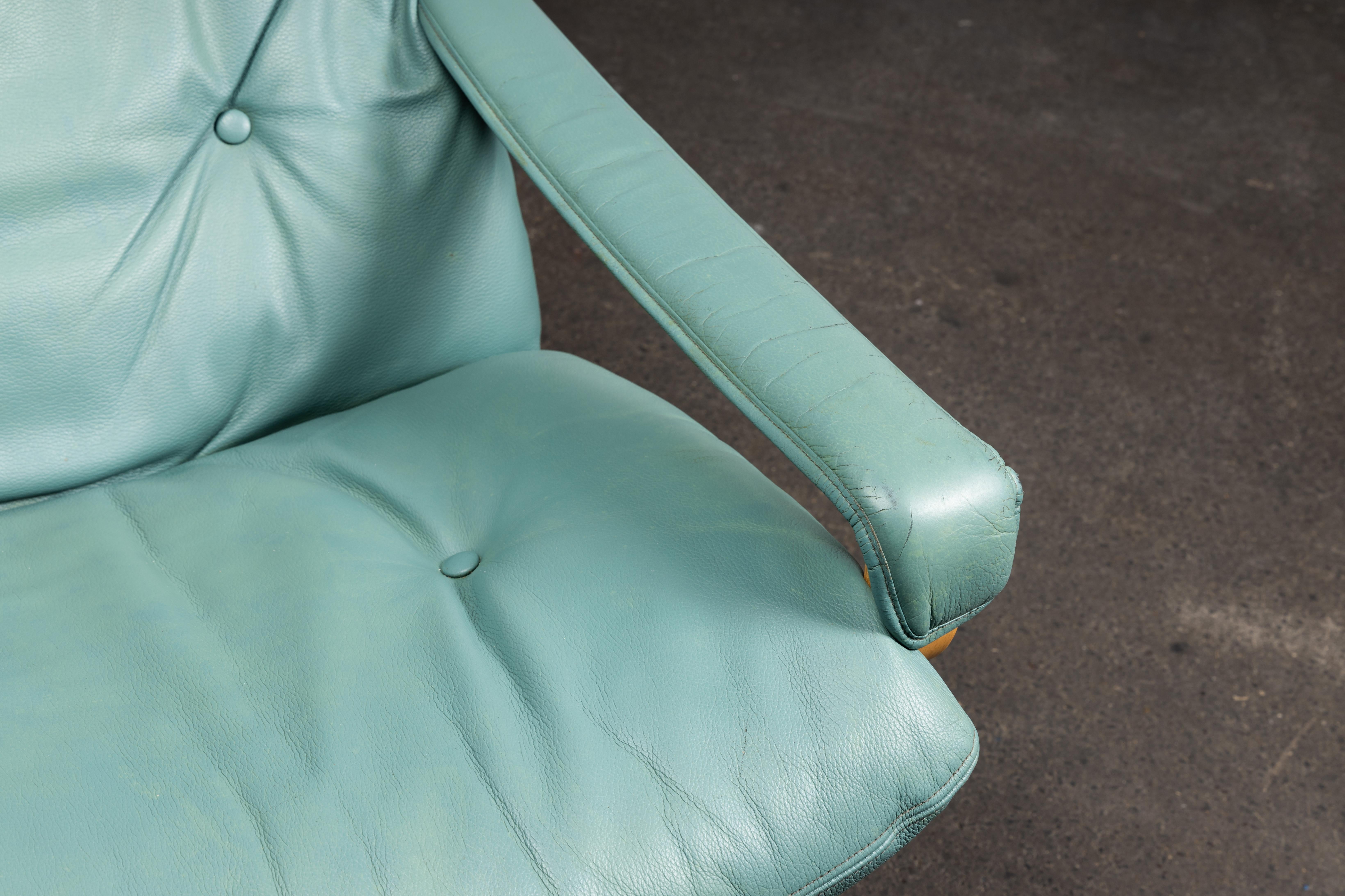 20th Century Norwegian Siesta Chair Set by Relling in Birch & Turquoise Leather for Westnofa