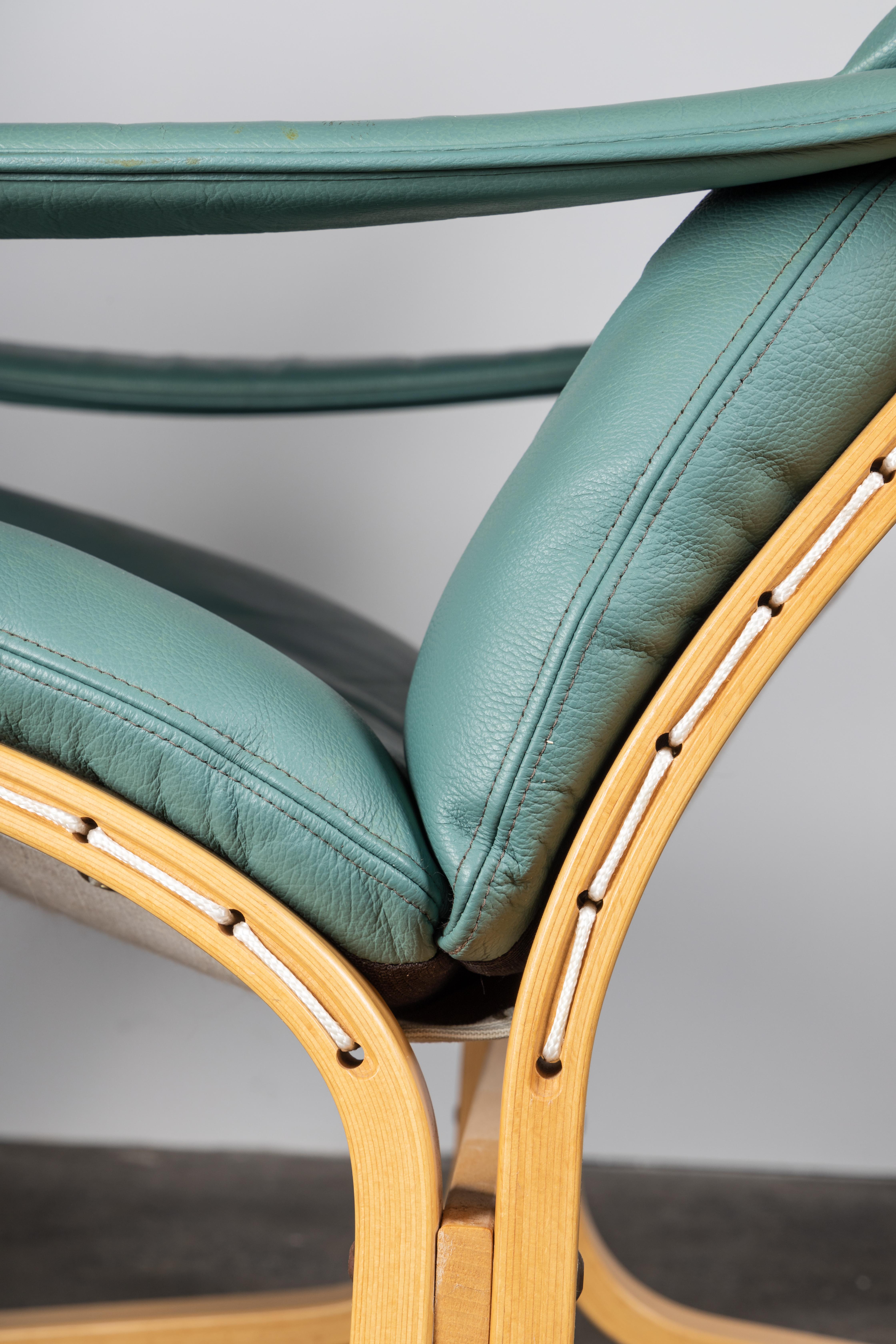 Norwegian Siesta Chair Set by Relling in Birch & Turquoise Leather for Westnofa 2