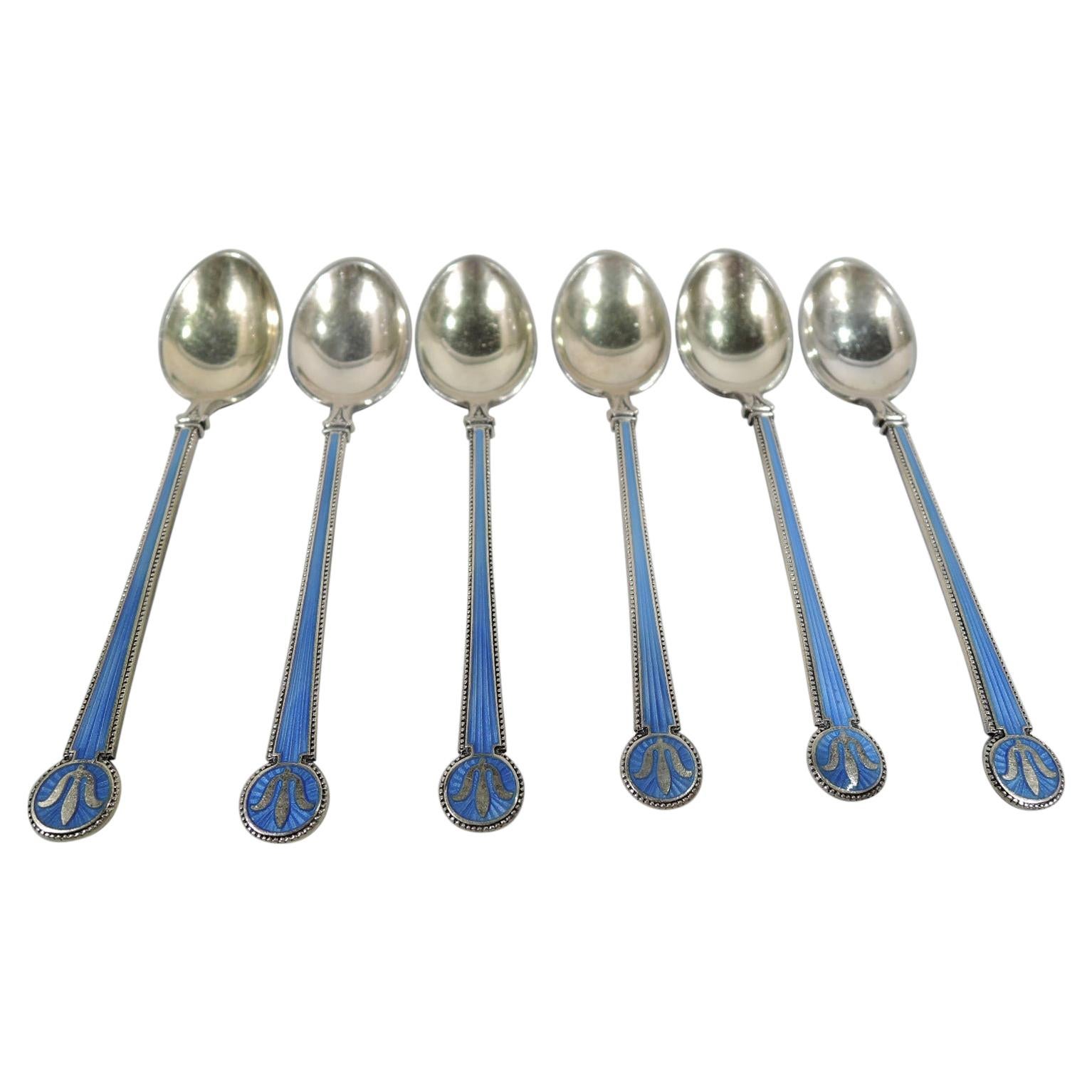 Norwegian Silver Gilt & Enamel Demitasse Spoons by David Andersen