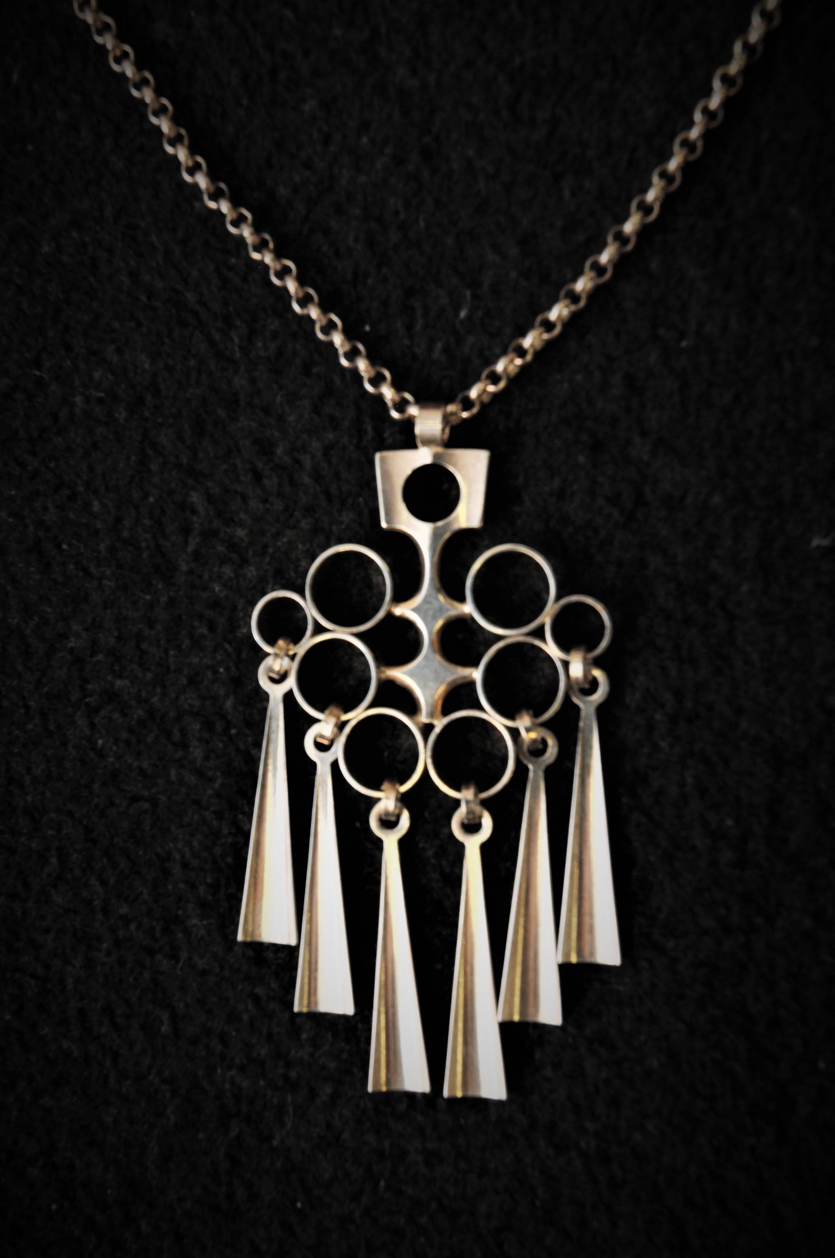 Scandinavian Modern Norwegian Silver Sterling Pendant with necklace by Bjørn Sigurd Østern 1965