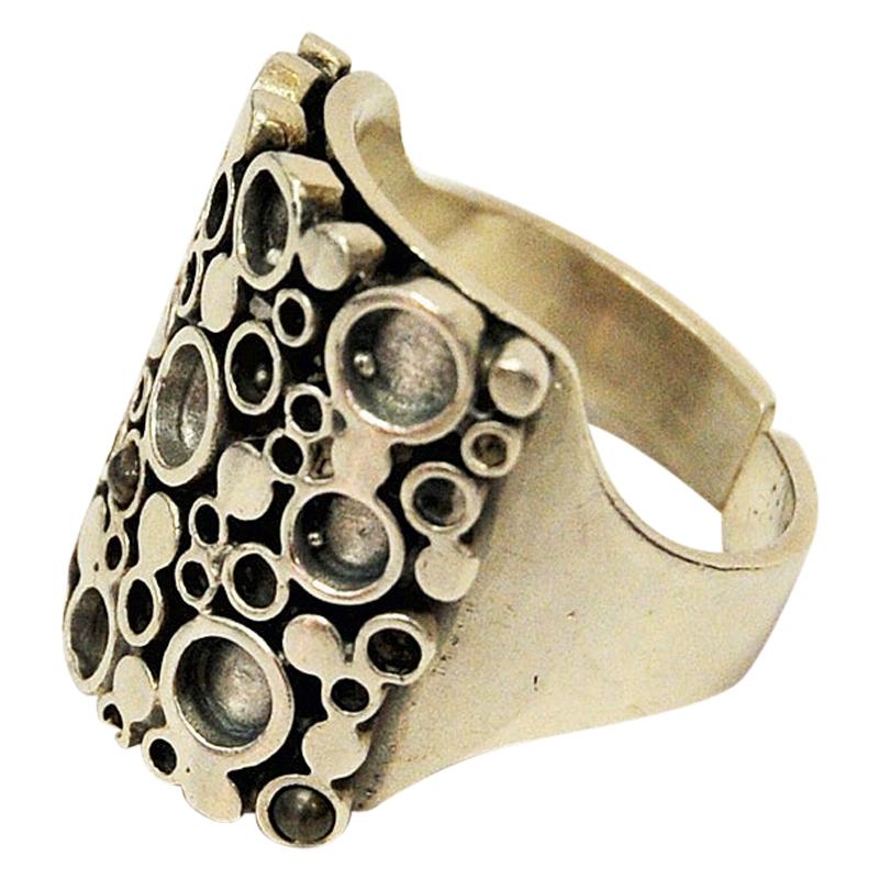 Norwegian Silverring with Circles by Marianne Berg for Uni-David Andersen, 1960s