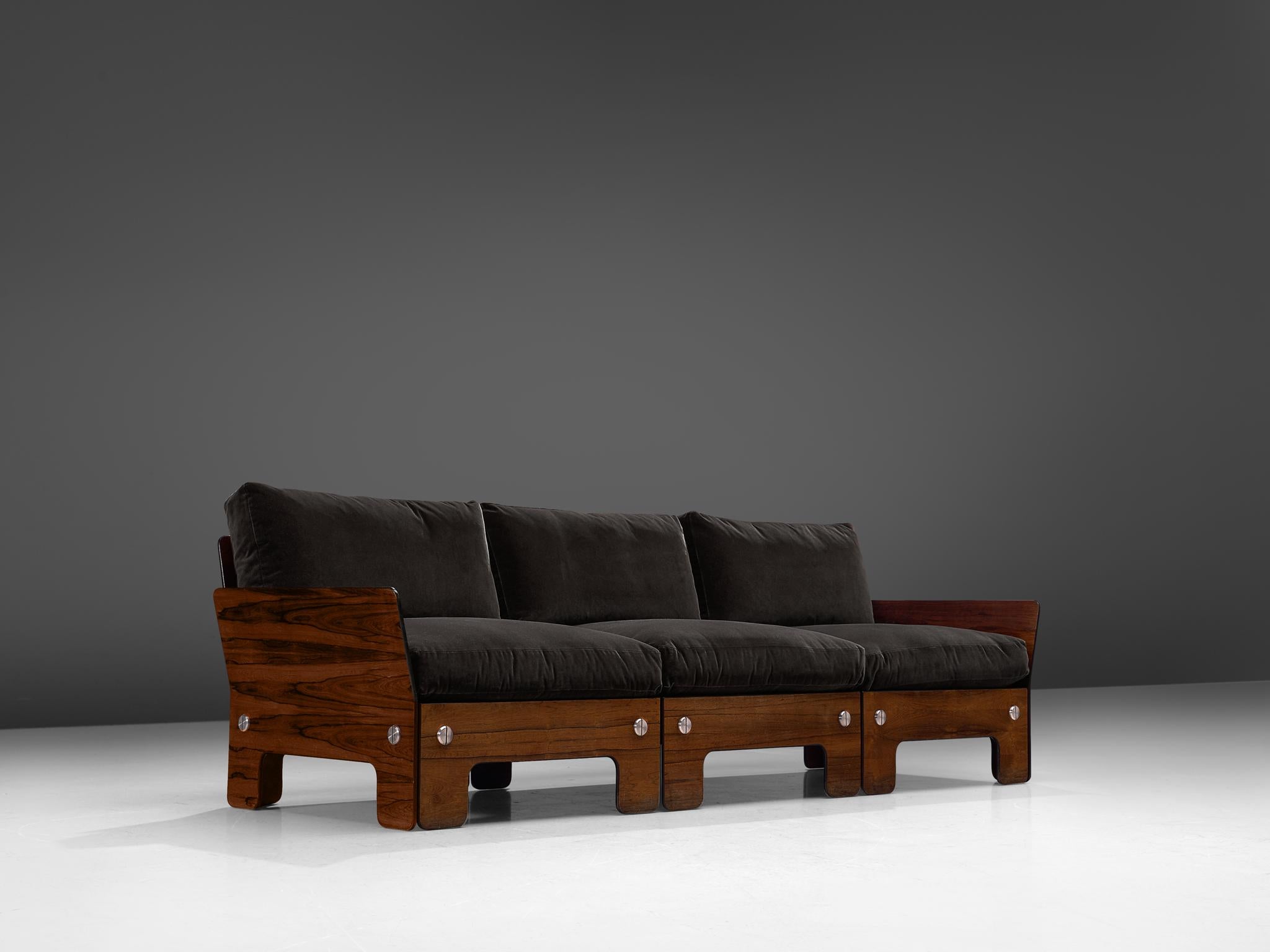 Scandinavian Modern Norwegian Sofa in Rosewood and Antracite Velvet