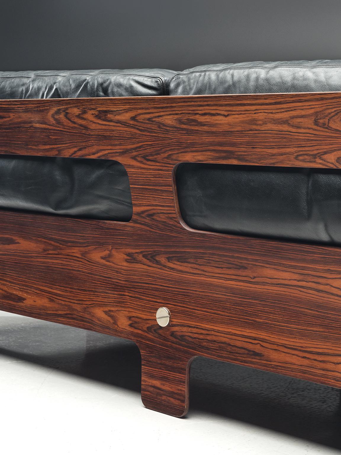 Scandinavian Modern Norwegian Sofa in Rosewood and Leather