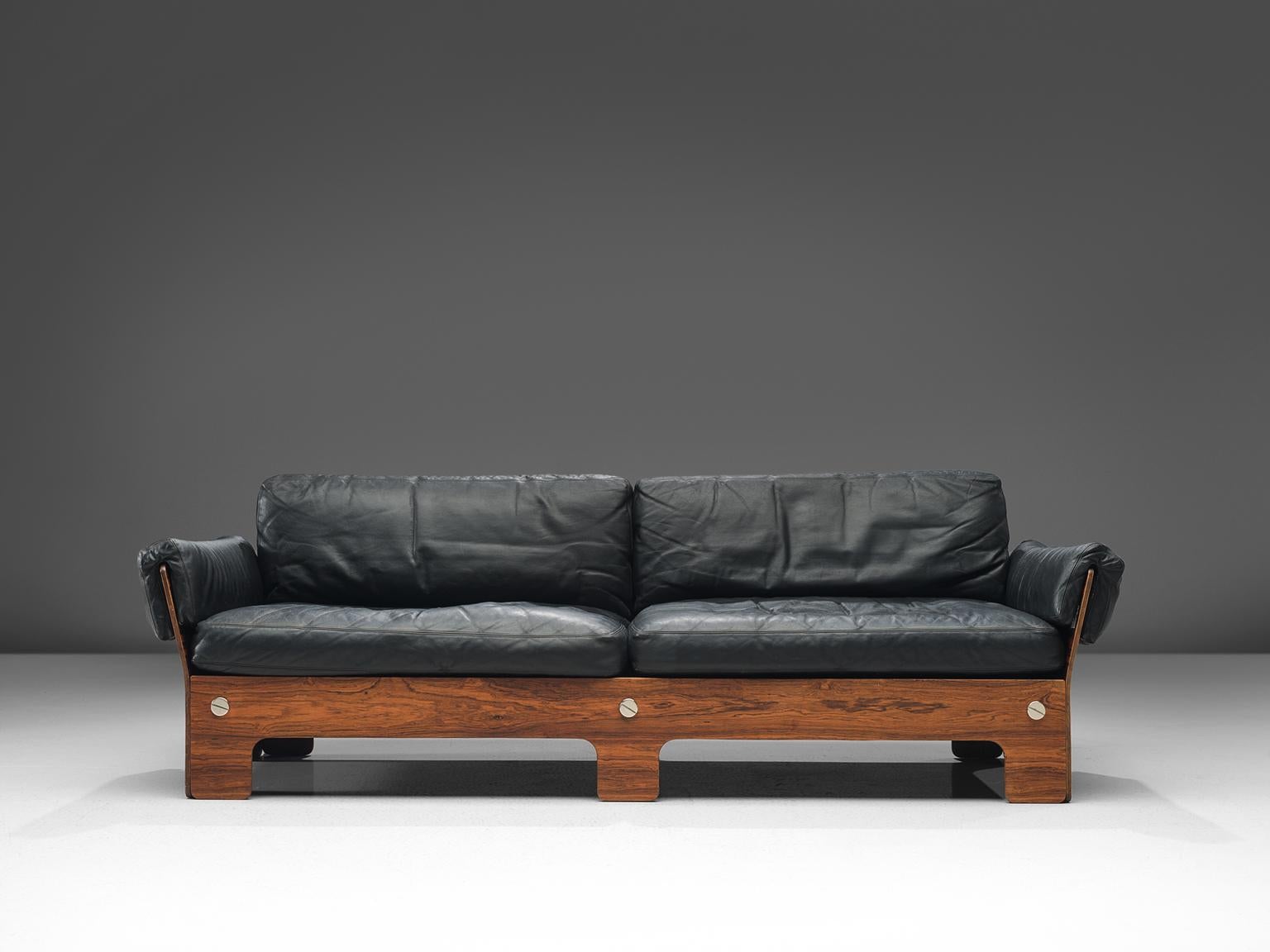 Late 20th Century Norwegian Sofa in Rosewood and Leather