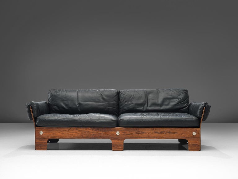 Norwegian Sofa in Rosewood and Leather For Sale at 1stdibs