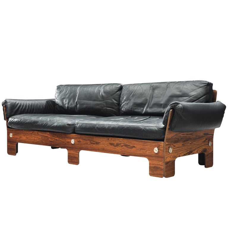 Norwegian Sofa In Rosewood And Leather, Norwegian Leather Sofas
