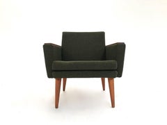 Norwegian Stokke Dark Green Wool and Teak Armchair Midcentury Chair, 1960s