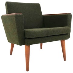 Used Norwegian Stokke Dark Green Wool and Teak Armchair Midcentury Chair, 1960s