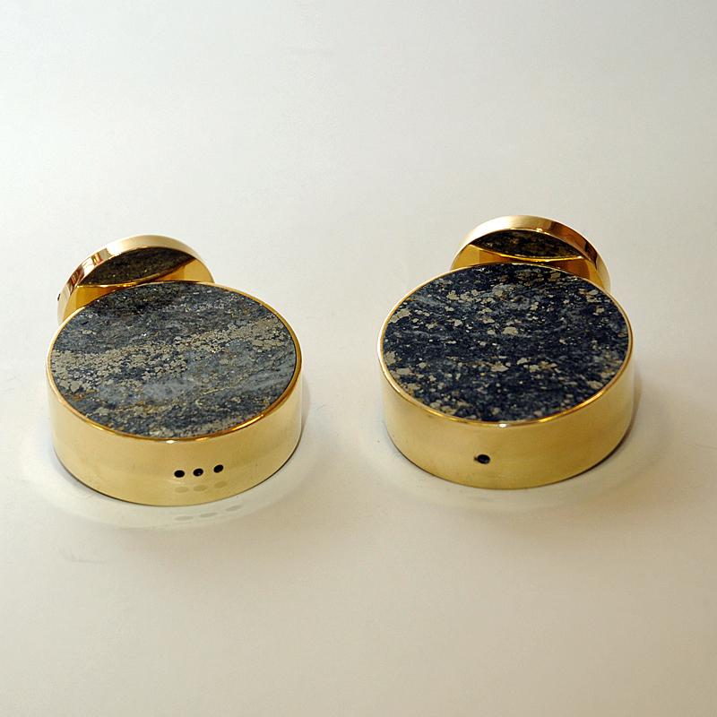 Norwegian Stone and Brass Salt & Pepper Set by Saulo-Sulitjelma, 1970s In Good Condition In Stockholm, SE