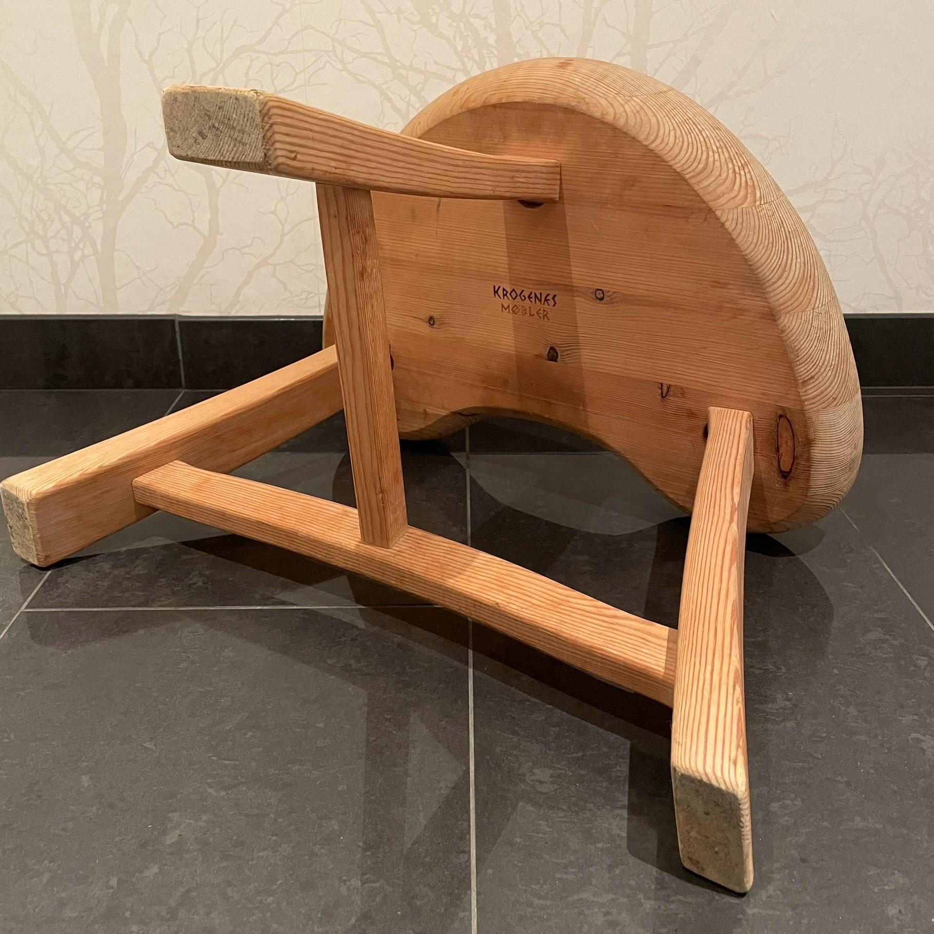 Hand-Carved Norwegian Stool Model 522 in Pine by Krogenaes Möbler For Sale