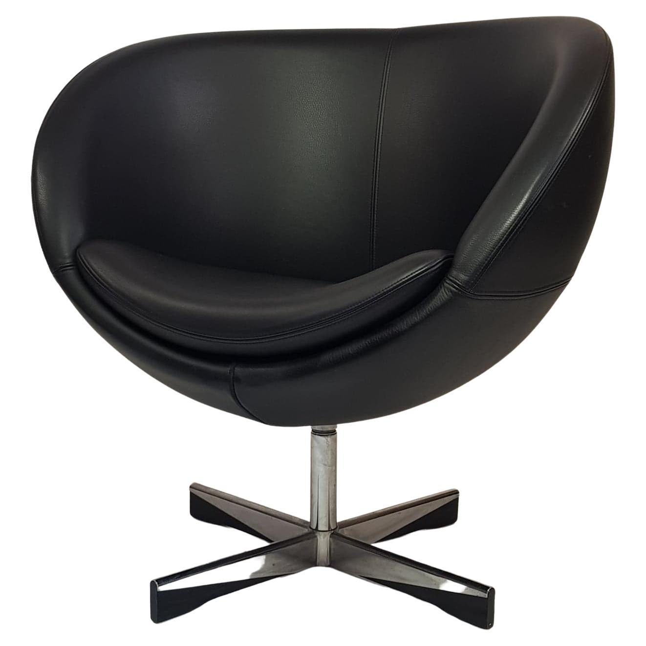 Norwegian Swivel Chair "Planet" in Black Leather by Dysthe for Stokke, 1965