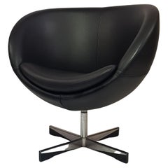 Norwegian Swivel Chair "Planet" in Black Leather by Dysthe for Stokke, 1965